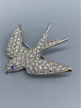 Vintage Rhinestone Bird Dove Swallow Pin Brooch Smithsonian For Avon LARGE